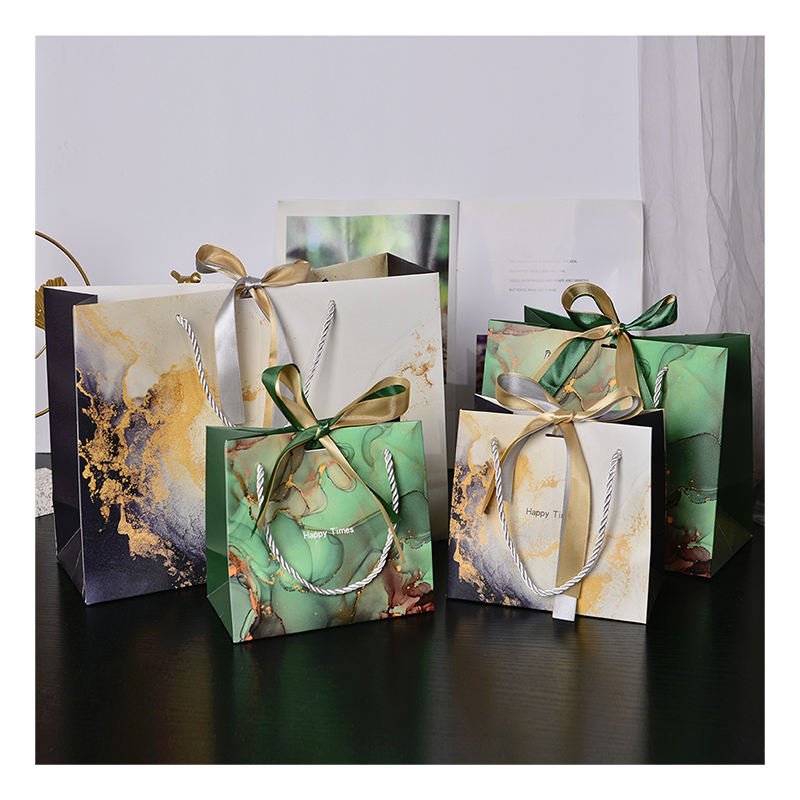 Custom marble paper shopping bag with rope handle luxury gift bag