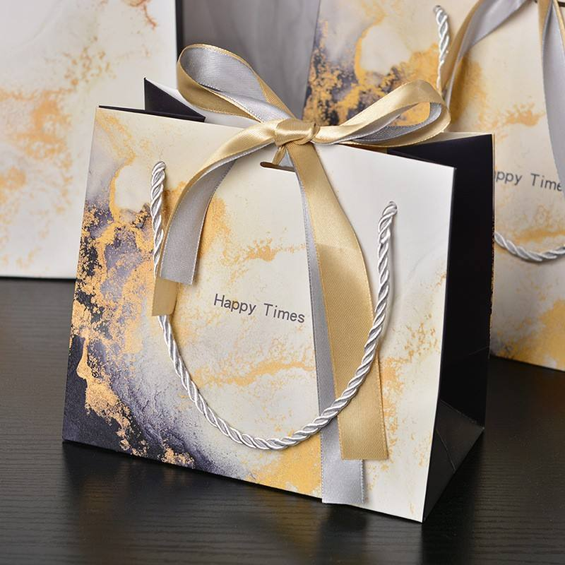 Custom marble paper shopping bag with rope handle luxury gift bag