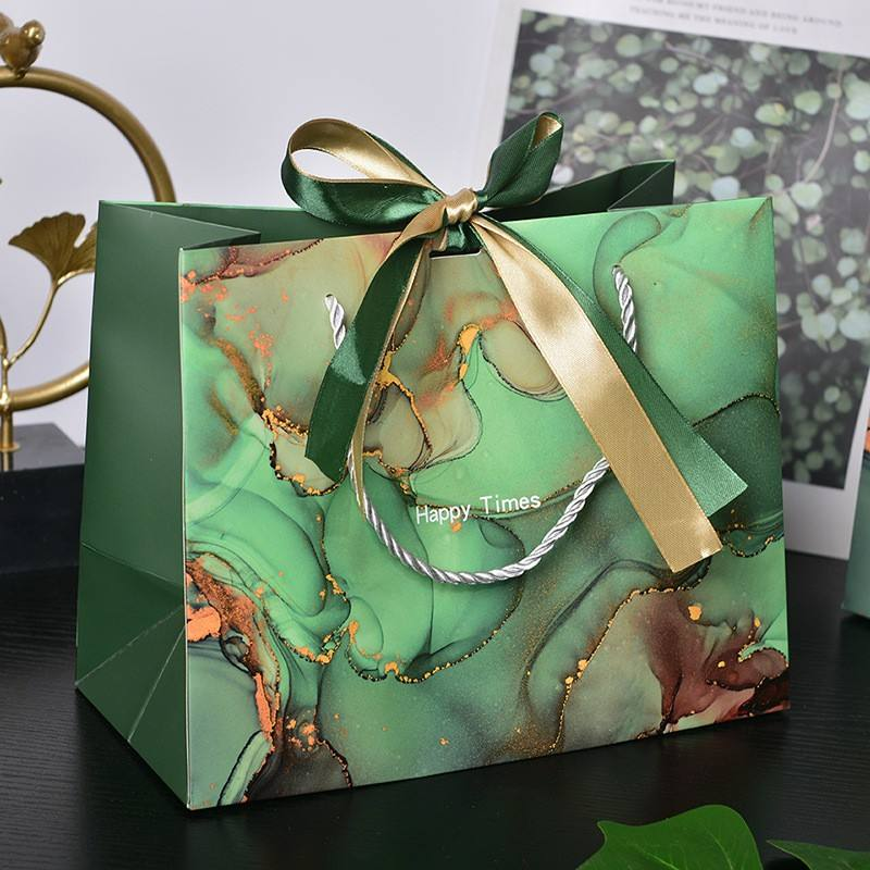 Custom marble paper shopping bag with rope handle luxury gift bag