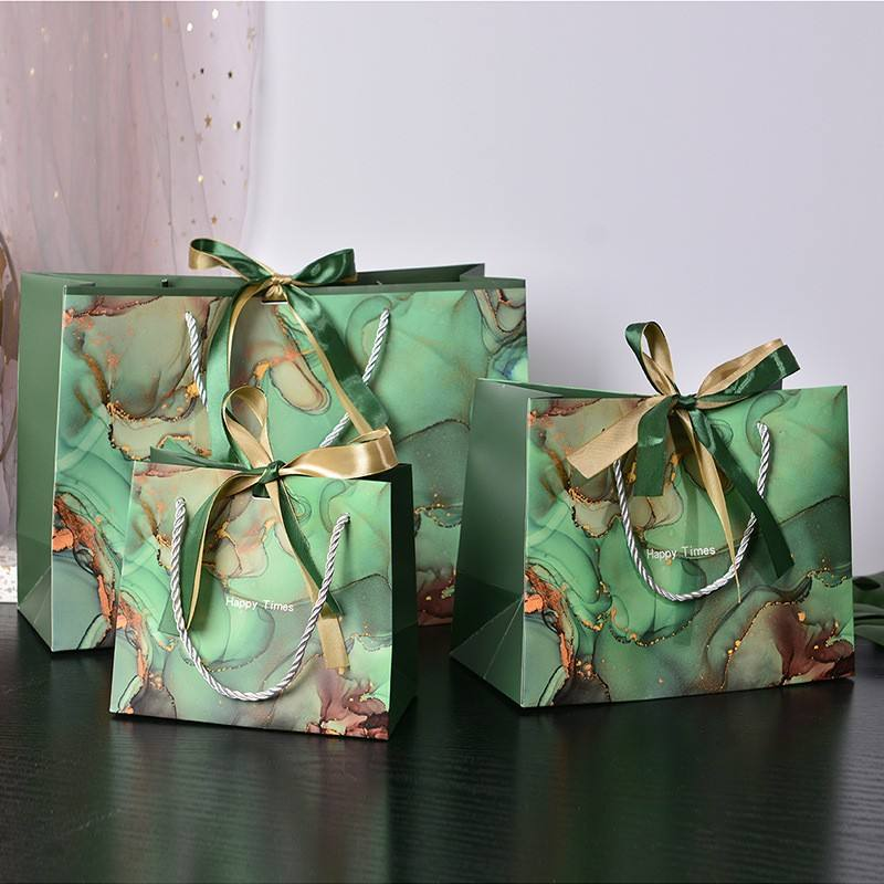 Custom marble paper shopping bag with rope handle luxury gift bag