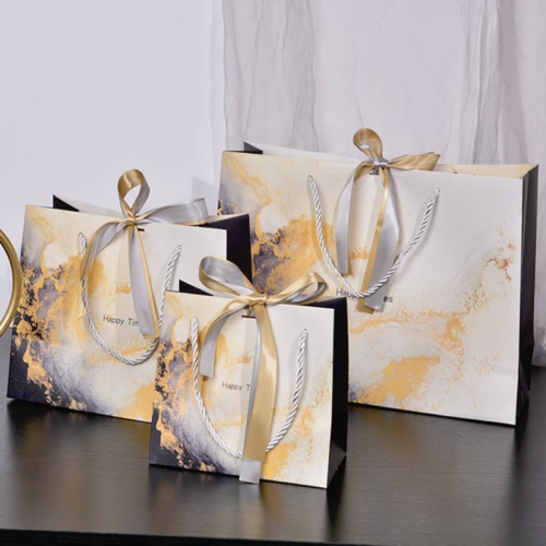 Custom marble paper shopping bag with rope handle luxury gift bag