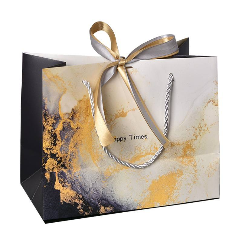 Custom marble paper shopping bag with rope handle luxury gift bag